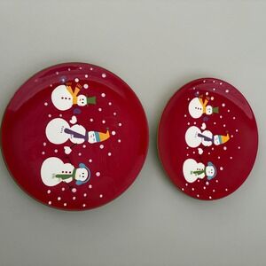 Pier 1 Imports Christmas Snowman Plates Set of 2 Holiday Decor